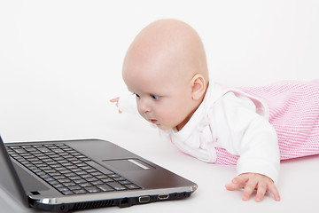 Image showing infant with a computer