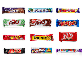 Image showing Various chocolate snack bars