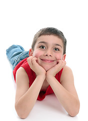 Image showing Cute smiling boy relaxing looking ahead