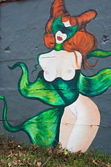 Image showing Masked naked woman on a graffiti