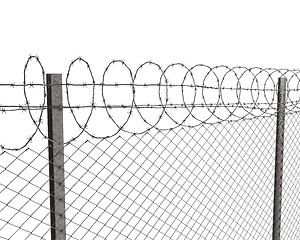Image showing Chainlink fence with barbed wire on top 