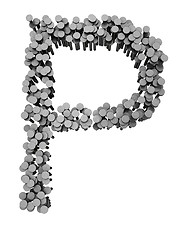 Image showing Alphabet made from hammered nails, letter P