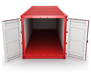 Image showing Opened red freight container isolated, front view