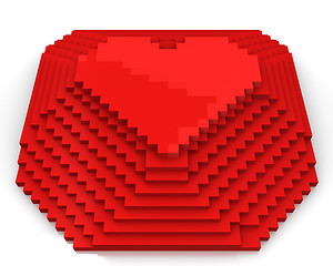 Image showing Pyramid with heart on top made of red cubic pixels, front view