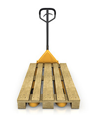 Image showing Pallet truck with empty pallet in perspective,front view