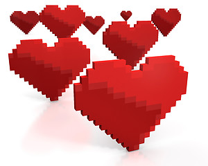 Image showing Few red hearts made of cubic pixels