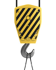 Image showing Yellow crane hook, front view