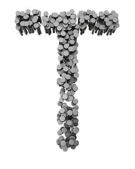 Image showing Alphabet made from hammered nails, letter T