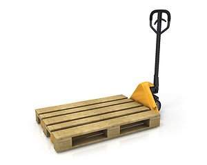 Image showing Pallet truck with empty pallet in perspective