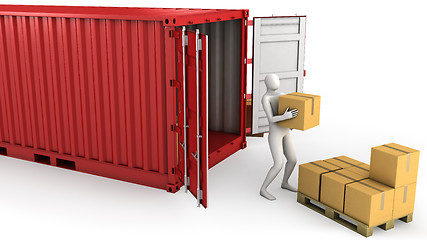 Image showing Worker unloads container