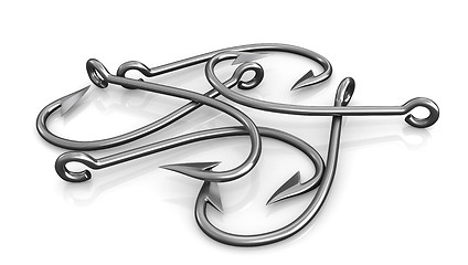 Image showing Few steel fishing hooks isolated