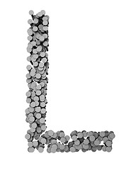 Image showing Alphabet made from hammered nails, letter L