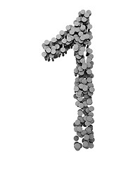 Image showing Alphabet made from hammered nails isolated, number 1