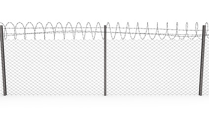 Image showing Chainlink fence with barbed wire on top, front view