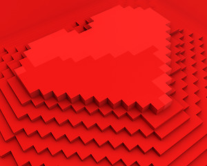 Image showing Pyramid with heart on top made of red cubic pixels, diagonal clo