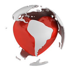 Image showing Globe with heart, South America part