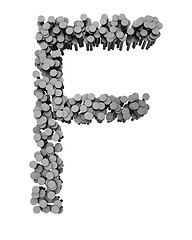 Image showing Alphabet made from hammered nails, letter F