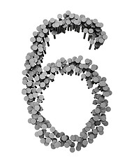 Image showing Alphabet made from hammered nails isolated, number 6