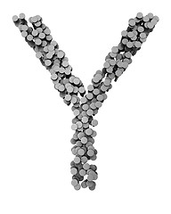 Image showing Alphabet made from hammered nails, letter Y