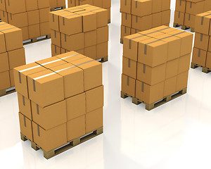 Image showing A lot of stacks of carton boxes on a pallets