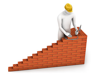 Image showing Abstract builder places a brick