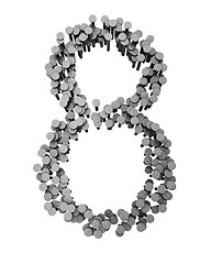 Image showing Alphabet made from hammered nails isolated, number 8 