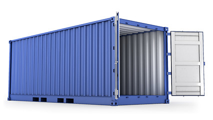 Image showing Opened blue freight container