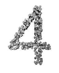 Image showing Alphabet made from hammered nails isolated, number 4