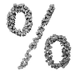 Image showing Alphabet made from hammered nails isolated, percent symbol