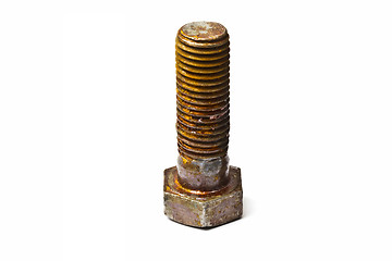 Image showing Rusty nut and bolt on white 