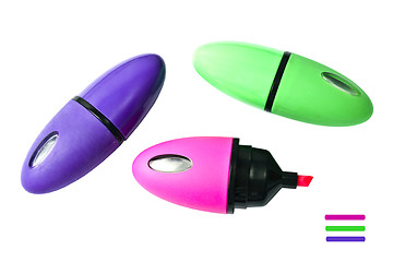 Image showing Three mini colorful highlighters 