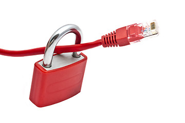 Image showing Red padlock and USB plug