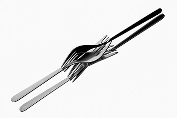 Image showing Tangled up forks