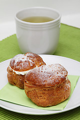 Image showing Profiteroles and tea