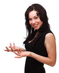 Image showing Woman explaining something gesturing with hands