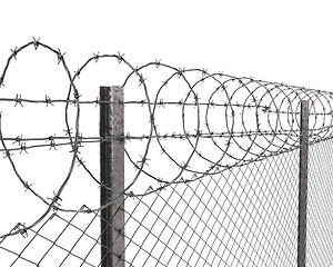 Image showing Chainlink fence with barbed wire on top closeup