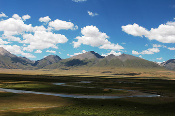 Image showing Landscape of mountains and meadows
