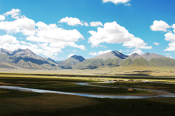 Image showing Landscape of mountains and meadows