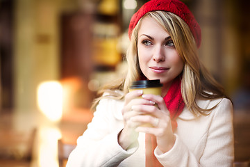 Image showing Woman drinking coffee