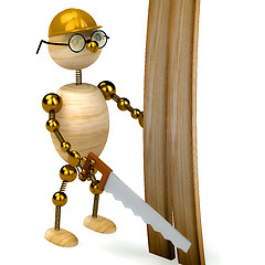 Image showing 3d wood man with a saw