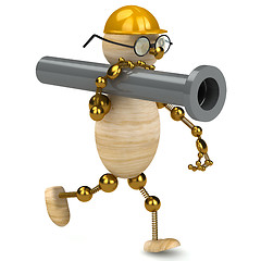 Image showing 3d wood man carring a pipe