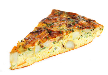 Image showing Spanish omelet wedge on white