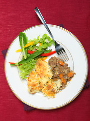 Image showing Vertical shepherds pie on cloth