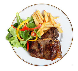 Image showing Seared T-bone steak meal from above