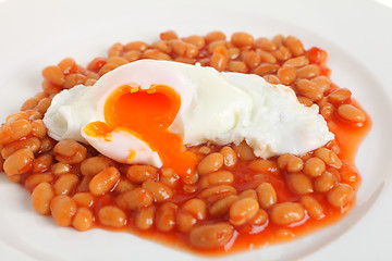 Image showing Poached egg on baked beans