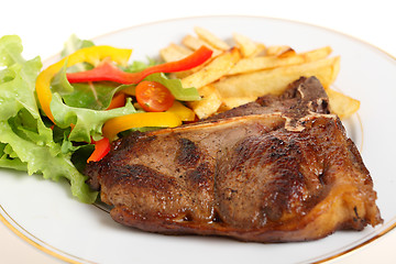 Image showing Pan-seared t-bone steak meal