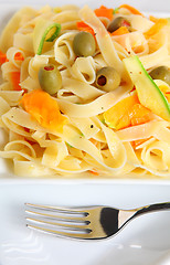 Image showing tagliatelle and vegetables vertical