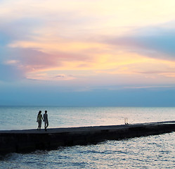 Image showing Lovers, sea and sunset