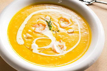 Image showing pumpkin and shrimps cream soup