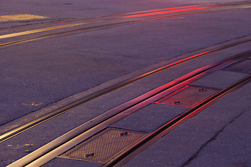 Image showing cable car tracks at night